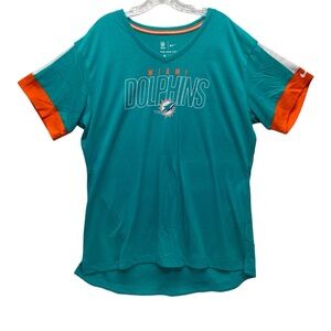 Miami Dolphins Nike V Neck Tee Size XXL Dri Fit NFL Team Apparel Short Sleeve